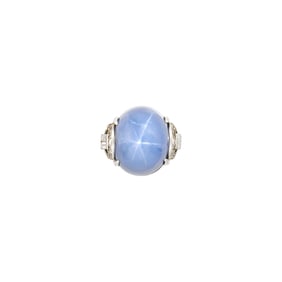 Platinum, Star Sapphire and Diamond Ring