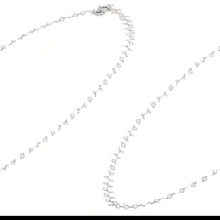 J. E. Caldwell & Co. Platinum and Diamond Chain Necklace: 64 round diamonds ap. 2.50 cts., clasp of one marquise-shaped and 10 single-cut diamonds, signed JEC &amp; Co., no. IN 1877, ap. 6.7 dwts. Length 16 inches.  Diamonds: H-I-VS. Width just