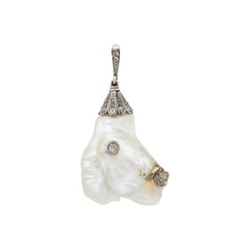 Baroque Pearl, Platinum and Diamond Pendant