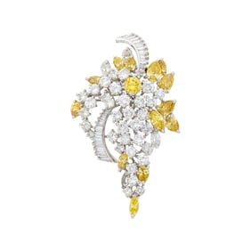 Van Clief Platinum, Diamond and Treated Yellow Diamond Brooch