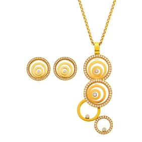 Chopard Gold, Crystal and Diamond 'Spirited Diamond' Pendant with Chain Necklace and Pair of