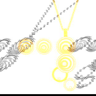 Chopard Gold, Crystal and Diamond 'Spirited Diamond' Pendant with Chain Necklace and Pair of: 18 kt., 6 round diamonds ap. .30 ct., small round diamonds ap. 2.80 cts., pendant and earclips signed Chopard, chain signed Italy, ap. 43 dwts. gross. Length 24 inches. Diamonds: G-H