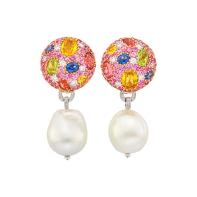 Margot McKinney Pair of Two-Color Gold, Multicolored Sapphire, Gem-Set, Diamond and South Sea