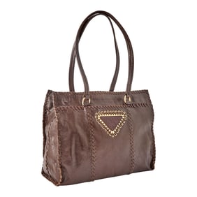 Prada Brown Leather 'Antic Whipstitch' Tote Bag