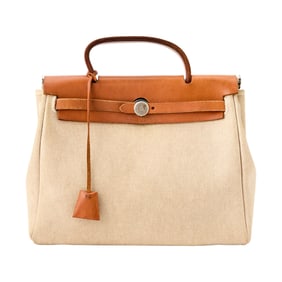 Hermès Canvas and Brown Leather 'Herbag' Bag