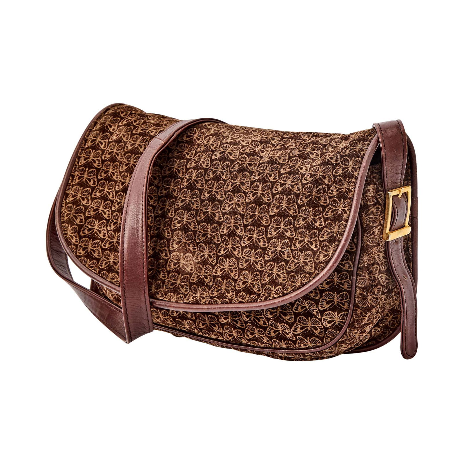 Bottega Veneta Brown Suede Butterfly Print Flap Bag (1 of 1)