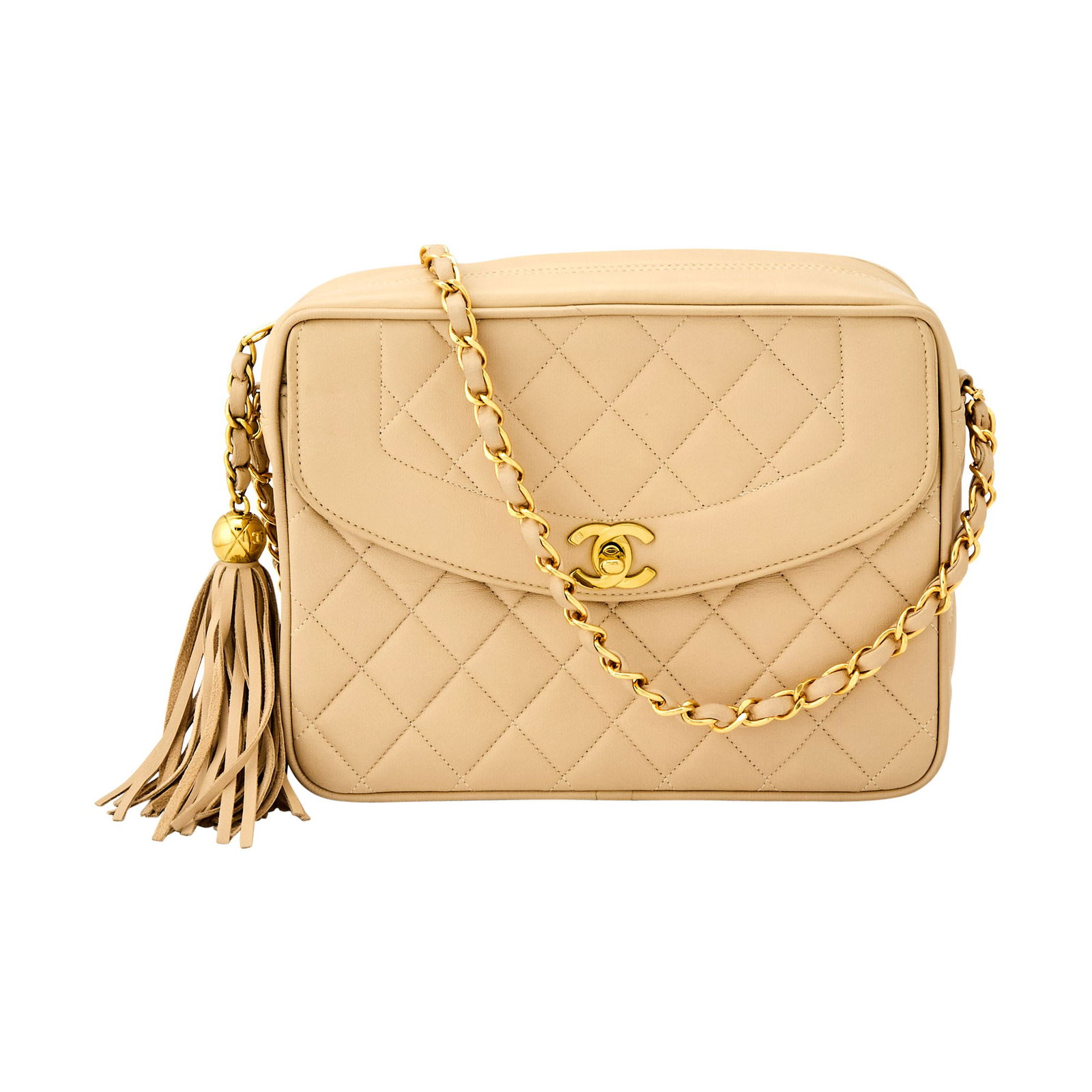 Chanel Beige Quilted Lambskin Leather Bag (1 of 1)