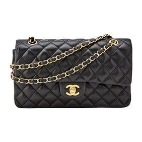 Chanel Black Lambskin Leather Double Flap Bag