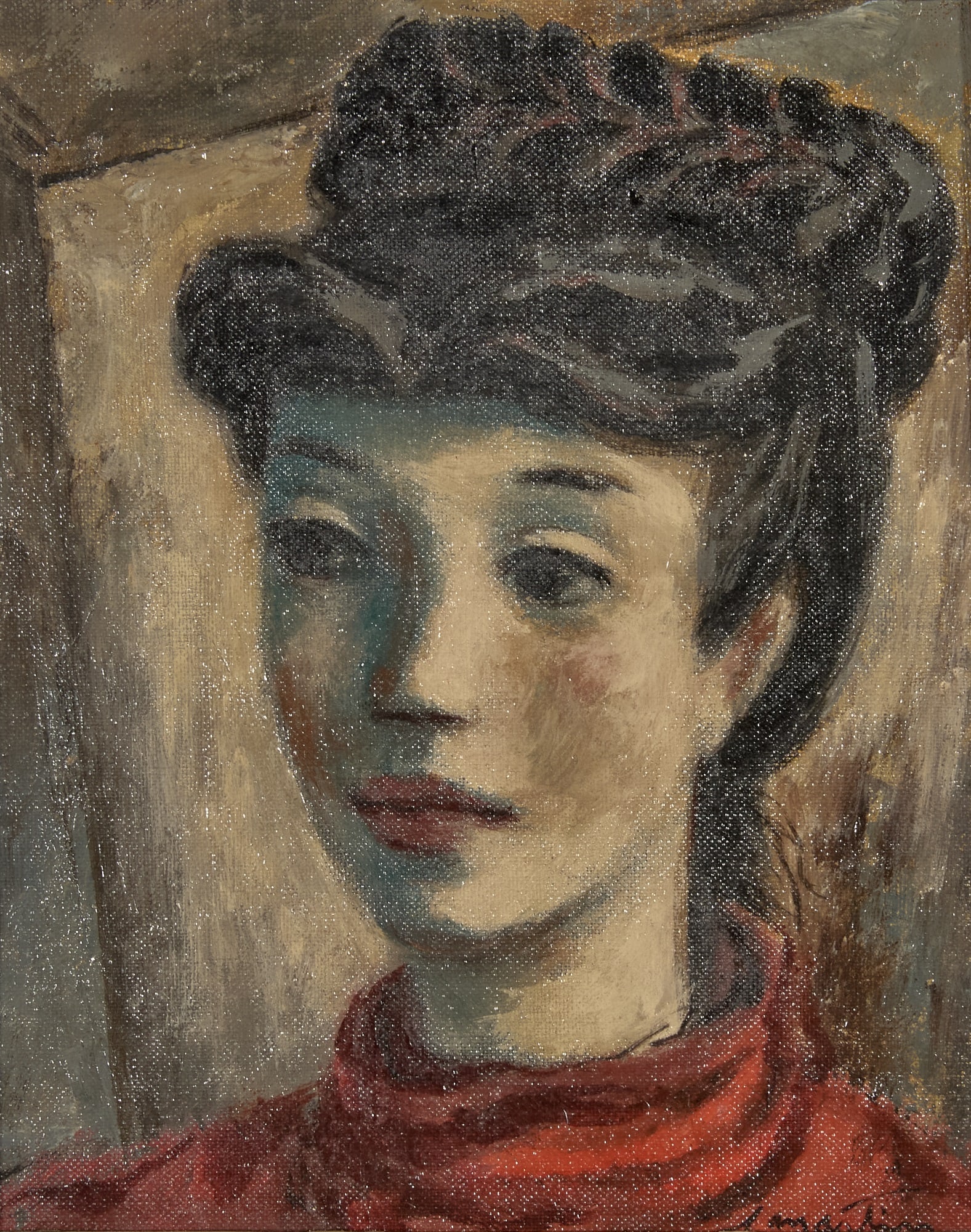 Fletcher Martin: American, 1904-1979 Portrait of Sylvia Sydney, ca. 1945-1948Signed F. Martin (lr)Oil on canvasboard10 x 8 inches (25.4 x 20 cm)Frame 15 3/4 x 14 inches (40 x 35.6 cm)Provenance:Forum Gall