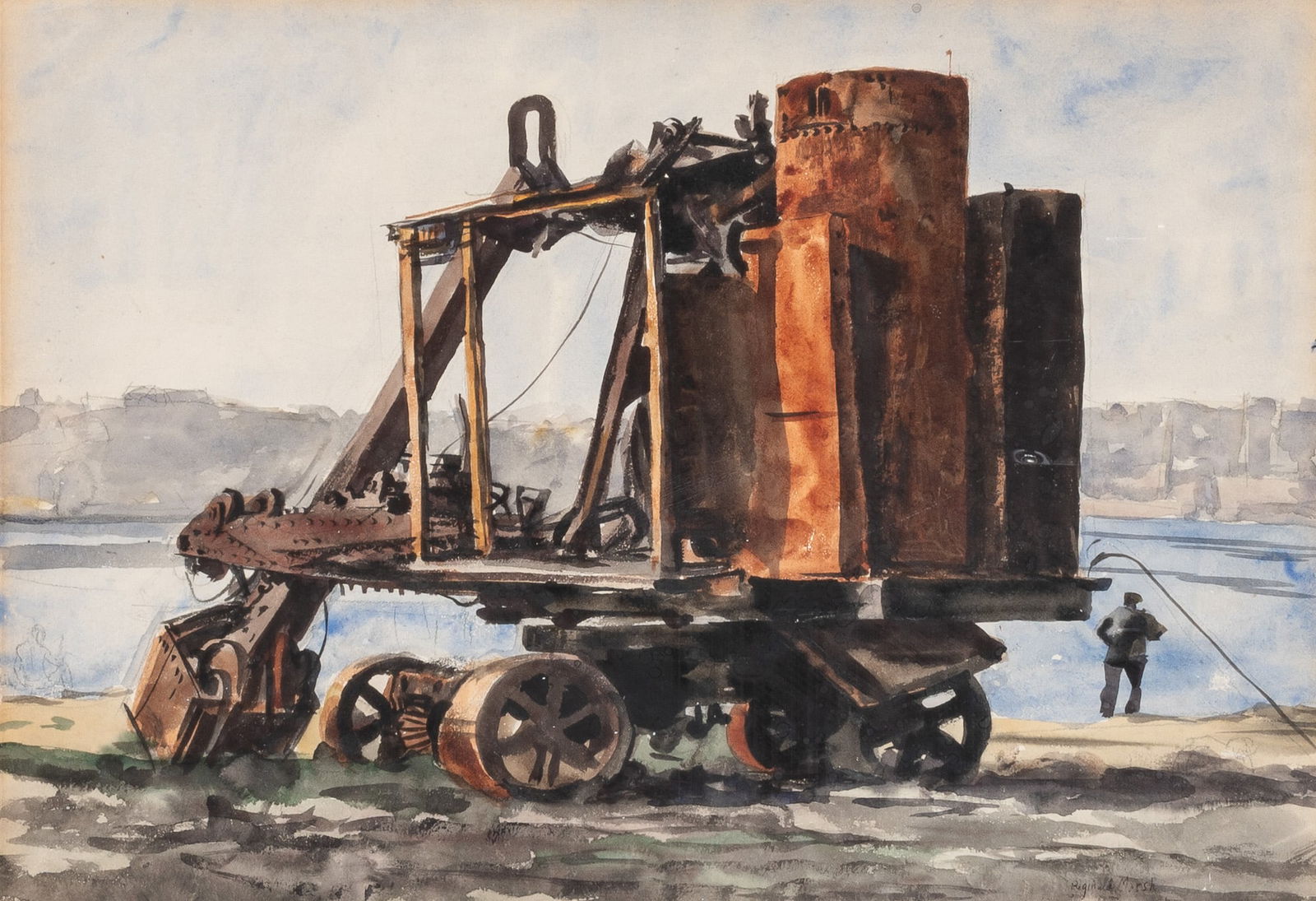 Reginald Marsh: American, 1898-1954The Steam Shovel Signed Reginald Marsh (lr) Watercolor and pencil on paper Sight 13 1/4 x 19 1/4 inches (33.7 x 48.9 cm) (Framed 22 x 27 3/4