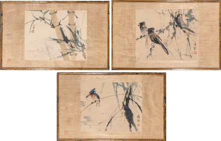 Three Chinese Paintings Signed Chen Yingcong