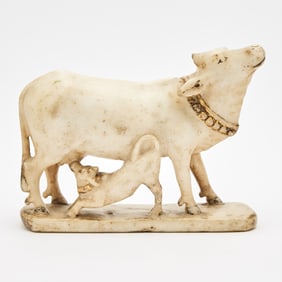 Indian Alabaster Carving of Cow and Calf 18th-19th Century