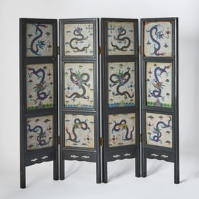 Chinese Cloisonne Enamel Inset Hardwood Floor Screen 19th Century