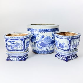 Three Chinese Blue and White Porcelain Jardinieres