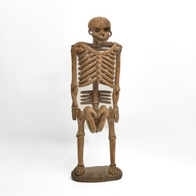 African Yoruba-Style Carved Wood Figure of a Skeleton Likely 20th century