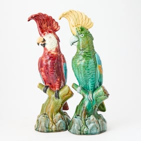 Two Majolica Figures of Cockatoos