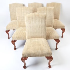 Set of Fourteen George III Style Upholstered Mahogany Dining Chairs