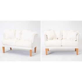 Pair of White Upholstered Loveseats