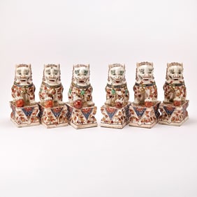 Six Imari Porcelain Pattern Foo Dogs