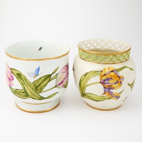 Two Anna Weatherly Porcelain Cache Pots