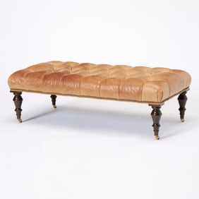 Leather Upholstered Mahogany Ottoman