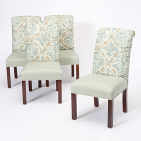 Set of Four Upholstered Mahogany Dining Side Chairs
