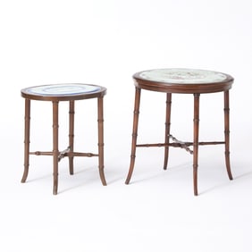 Two Mahogany Side Tables with Chinese Export Porcelain Tabletops
