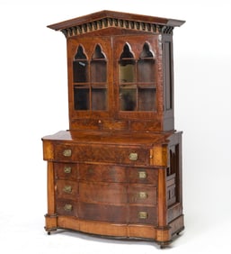 Gothic Revival Walnut Secretary Bookcase