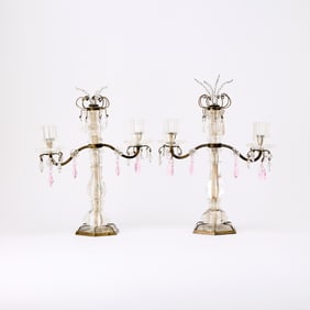 Pair of Rock Crystal Two-Light Candelabra