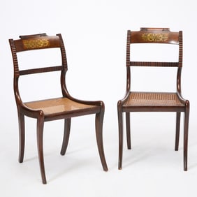 Pair of Regency Brass-Inlaid Mahogany Side Chairs