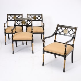 Set Four Regency Style Ebonized Arm Chairs