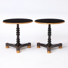 Pair of Regency Style Parcel-Gilt Ebonized Side Tables