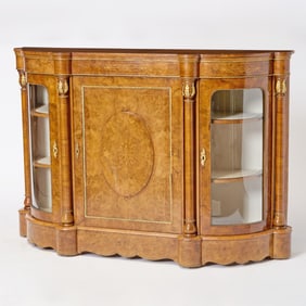 Victorian Inlaid Burl Walnut Credenza