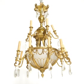 Victorian Style Gilt-Bronze and Glass Twenty-Light Chandelier