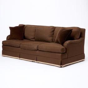 Contemporary Brown Upholstered Three-Seat Sofa