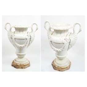 Pair of Painted Cast-Iron Garden Urns