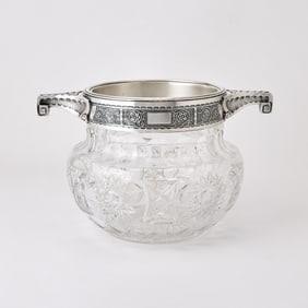Continental Silver Mounted Cut Glass Punch Bowl