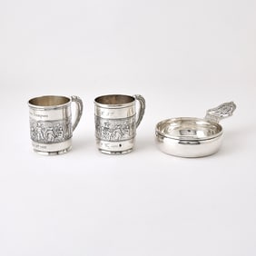 Two Tiffany & Co. Sterling Silver Children's Mugs and Porringer