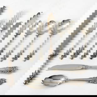 Wallace Sterling Silver 'Grand Baroque' Pattern Part Flatware Service: Comprising: Twenty dinner forksTwelve salad forks