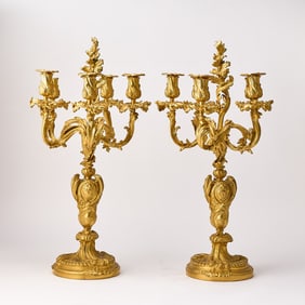 Pair of Louis XV Style Gilt Bronze Five Light Candelabra
