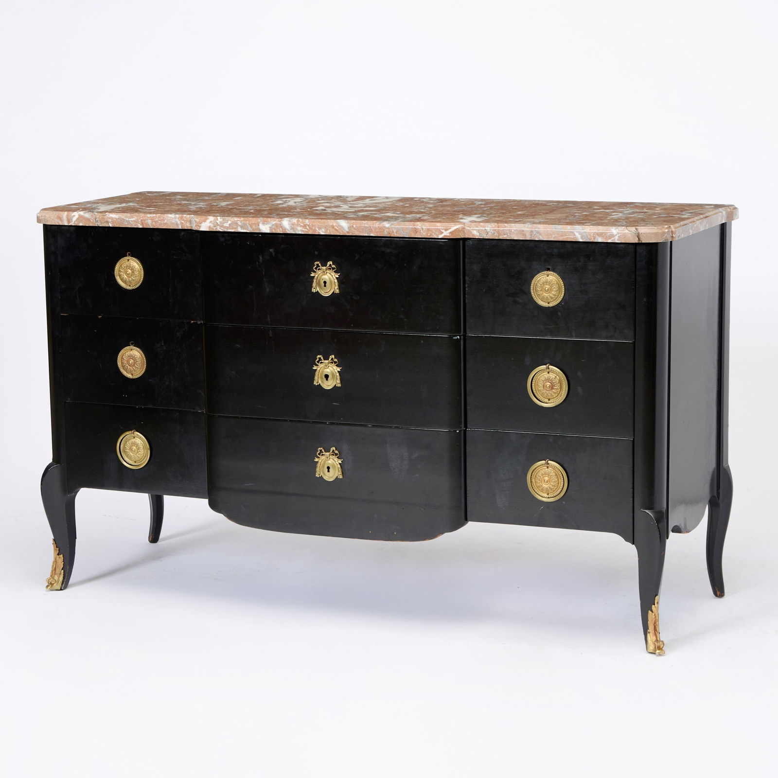 Régence Style Ebonized Marble Top Nine Drawer Commode (1 of 9)