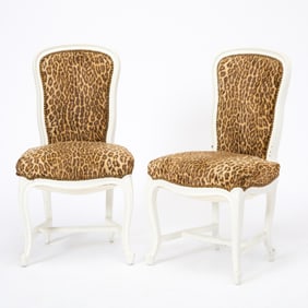 Set of Six Louis XV Style White Painted Side Chairs