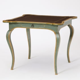 Louis XV Style Painted Inset Leather Game Table