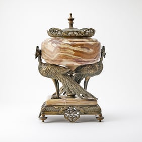 Art Deco Patinated Bronze and Onyx "Peacock" Centerpiece