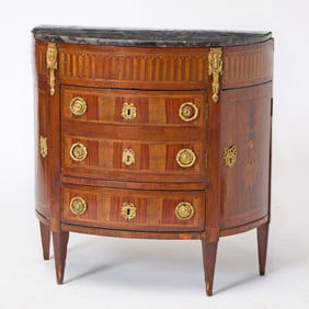 Louis XVI Style Gilt-Bronze-Mounted Marquetry Demilune Commode