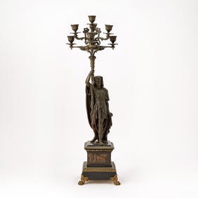 Empire Style Metal Figural Seven-Light Candelabra