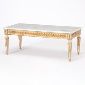 Empire Style Parcel Gilt and White Painted Marble Top Low Table