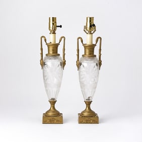 Pair of Empire Style Gilt-Metal Mounted Cut Glass Table Lamps