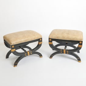 Pair of Empire Style Ebonized Wood Curule Stools