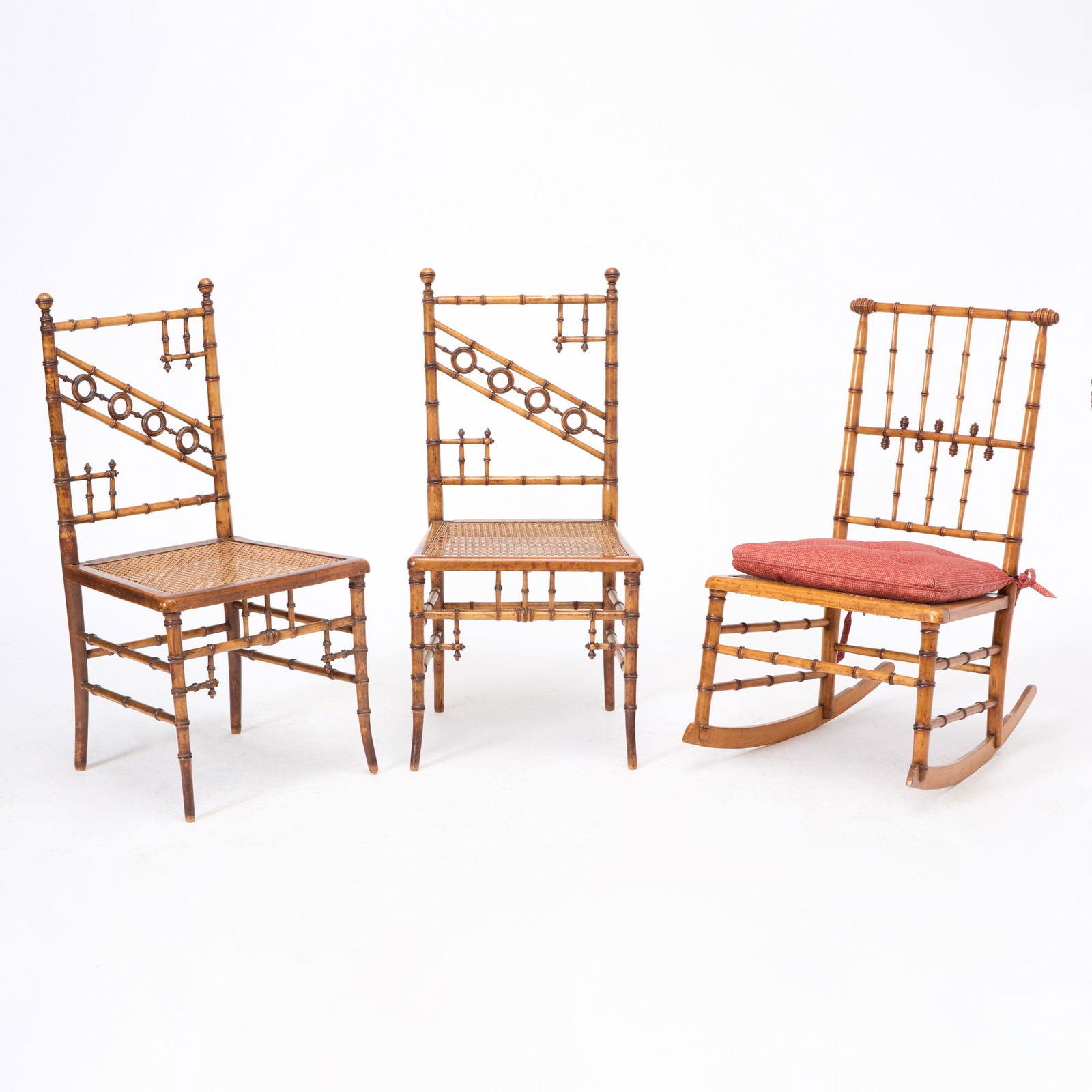 Pair of Bamboo Side Chairs Together with a Bamboo Rocking Chair (1 of 4)
